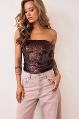 Midnight Pulse Sequin Top - Chocolate