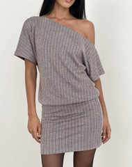 Amelita Mini Dress in Rib Knit Brown Grey