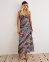 Angie Maxi Dress in Chiffon Grey and Maroon Diagonal Stripe