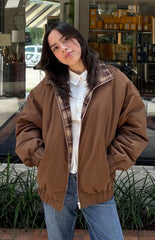 All I Wanted Brown Plaid Puffer Jacket