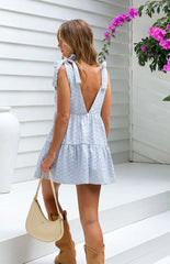 Angel Girl Blue Gingham Floral Mini Dress