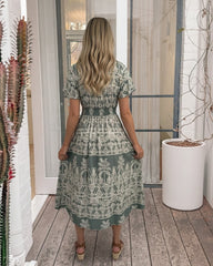 Armenia Green Print Dress | Women's Printed Midi Dress