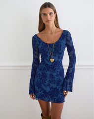 Bindara Mini Dress in Navy with Midnight Leaf Flock