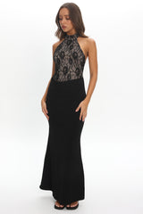 Lovelight Lace Bodice Halter Maxi Dress Black