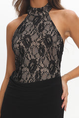 Lovelight Lace Bodice Halter Maxi Dress Black