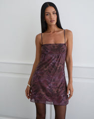 Bublik Mini Dress in Mesh Blurry Floral Burgundy