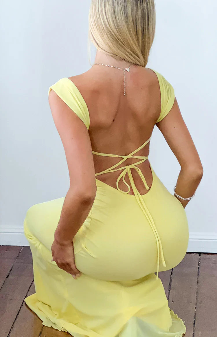 Beverley Yellow Mesh Maxi Dress