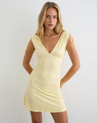 Carmila Gathered Mini Dress in Jersey Lemon