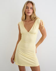 Carmila Gathered Mini Dress in Jersey Lemon