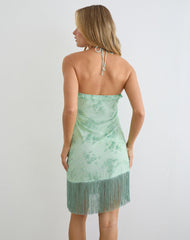 Ceye High Neck Asymmetric Mini Dress in Turquoise