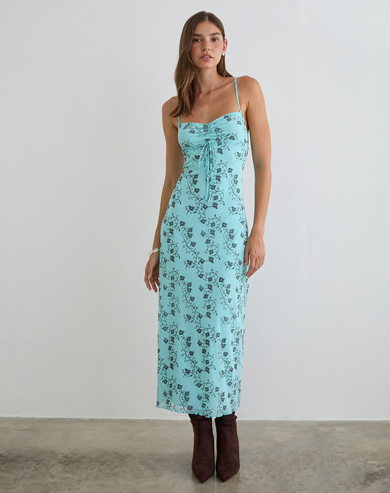Collete Midi Dress in Winding Ivy Blue