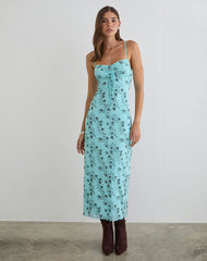 Collete Midi Dress in Winding Ivy Blue