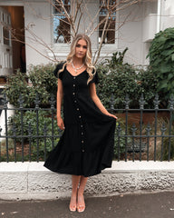Celie Dress Black | Women's Linen Midi Dress