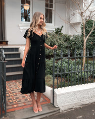 Celie Dress Black | Women's Linen Midi Dress