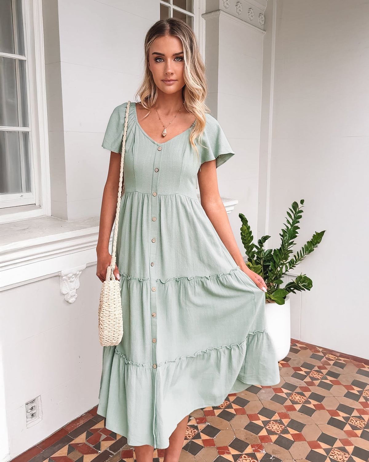 Celie Dress Sage | Women's Linen Midi Dress