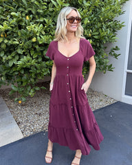 Celie Dress - Bordeaux | Women's Linen Midi Dress