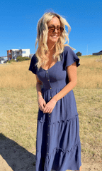 Celie Dress - Navy | Women's Linen Midi Dress