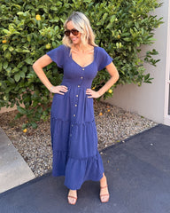 Celie Dress - Navy | Women's Linen Midi Dress