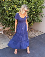 Celie Dress - Navy | Women's Linen Midi Dress