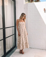 Crescent Dress - Beige Spot | Women's Polka Dot Midi Dress