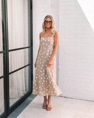 Crescent Dress - Beige Spot | Women's Polka Dot Midi Dress