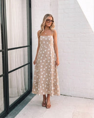 Crescent Dress - Beige Spot | Women's Polka Dot Midi Dress