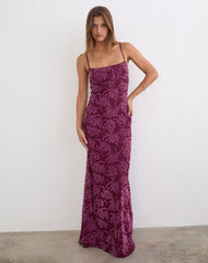 Darsih Maxi Dress in Flock Shadow Leaf Plum