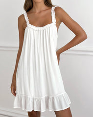 Elowen Frill Mini Dress in Crinkle Off White