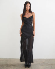 Eshara Maxi Dress in Chiffon Satin Black