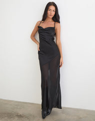 Eshara Maxi Dress in Chiffon Satin Black