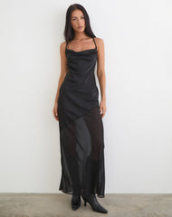 Eshara Maxi Dress in Chiffon Satin Black