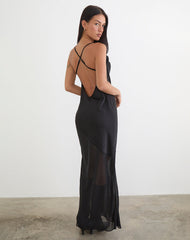 Eshara Maxi Dress in Chiffon Satin Black