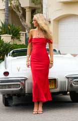 Ella Red Off Shoulder Formal Dress