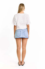Emmy Light Wash Denim Distressed Mini Skirt