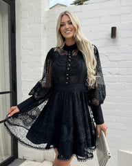 Eryndis Dress Black | Women's Lace Mini Dress