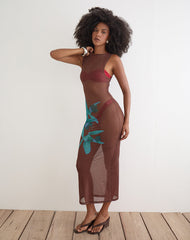 Fay Midi Dress in Brown with Blue Desert Rose