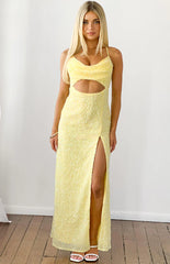 Fallon Yellow Sequin Cut Out Formal Maxi Dress