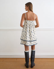 Gal Mini Dress in Ditsy Leaf Rose Navy