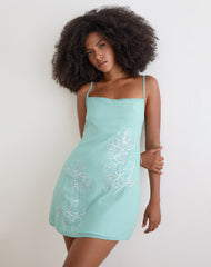 Gelora Mini Dress in Chiffon Floral Sequin Turquoise