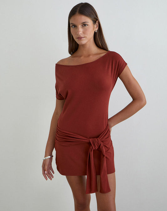 Genya Mini Dress in Jersey Fired Brick