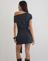 Genya Mini Dress in Oblique Stripe Ocean Storm