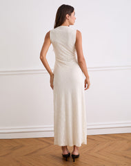 Gerda Maxi Dress in Floral Flock Cream