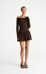 Yanna Long Sleeve Mini Dress (Chocolate)