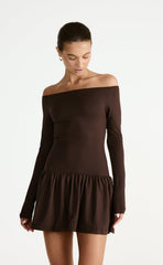 Yanna Long Sleeve Mini Dress (Chocolate)