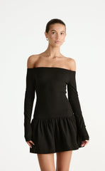 Yanna Long Sleeve Mini Dress (Black)