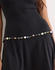 Gussie Mini Dress with Shell Trim in Cupro Black