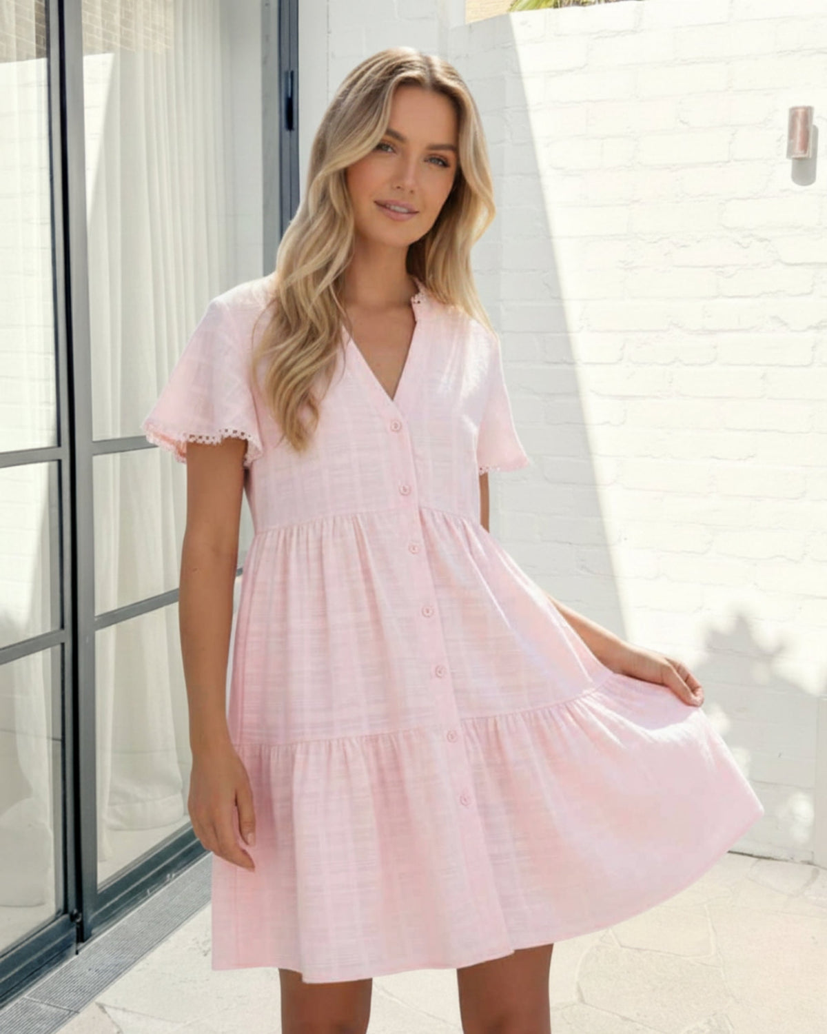 Galinda Dress - Soft Pink | Women's Tiered Mini Dress