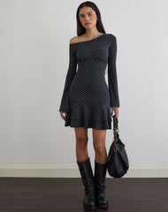 Hongsai Mini Dress in Oblique Stripe Ocean Storm
