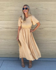 Iolana Dress - Beige | Women's Cotton Smock Midi Dress