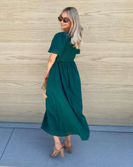 Iolana Dress Deep Green | Women's Cotton Smock Midi Dress